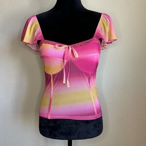 TOPSHOP shirt women 4-6 sheer lightweight tank cap sleeve soft corset multicolor